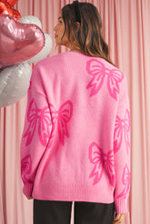 Bow Pink Drop Sleeve Loose Sweater